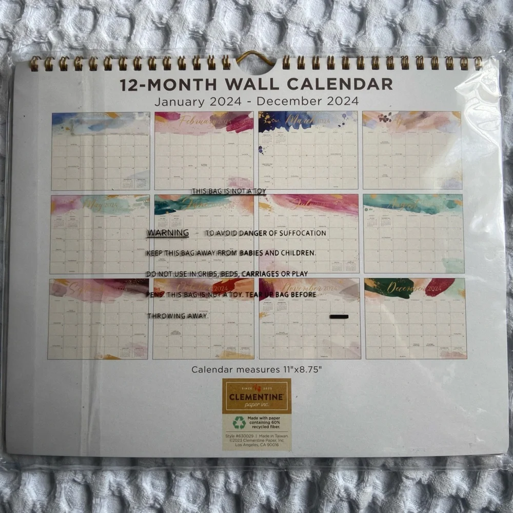Clementine paper inc. Watercolor with gold accents 2024 calendar